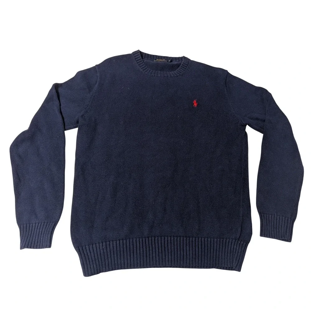 Polo Ralph Lauren Men S Textured Cotton Crew Neck Sweater Long Sleeve Navy Blue
